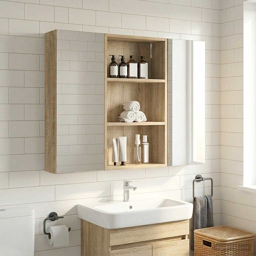Badezimmer-Wandschrank mit Regal Sonoma-Eiche 40 x 14 x 70 cm