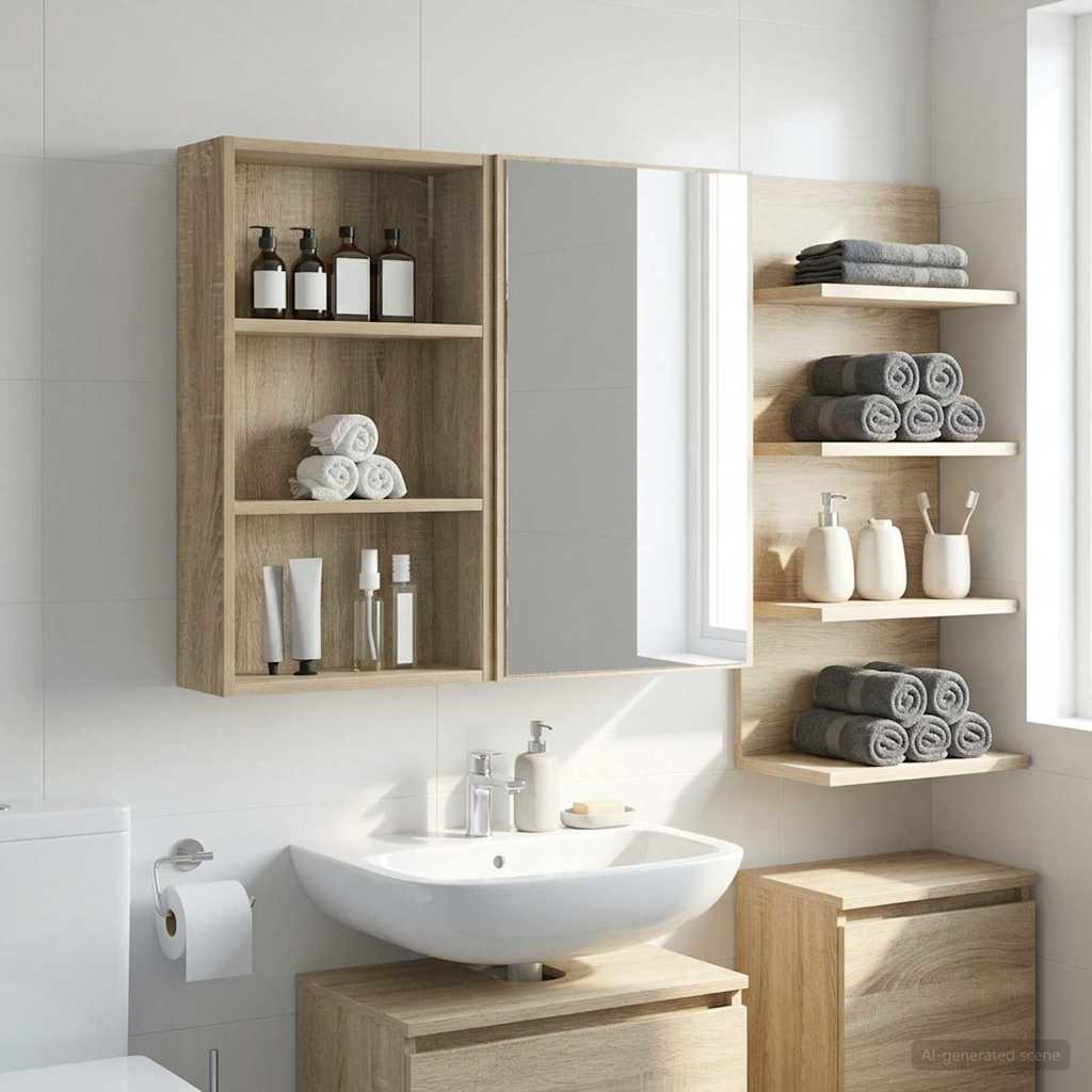 Badezimmer-Wandschrank mit Regal Sonoma-Eiche 40 x 14 x 70 cm