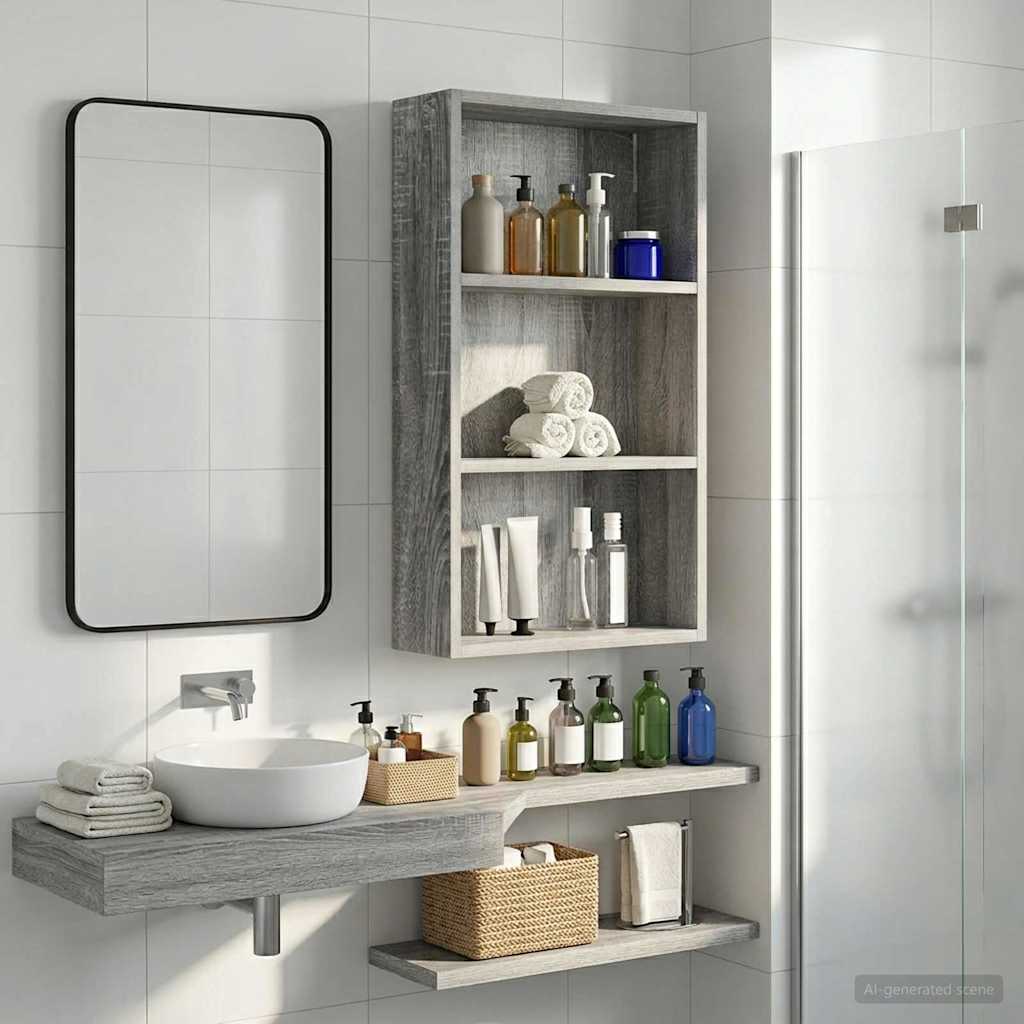 Badezimmer-Wandschrank mit Regal Graues Sonoma 40 x 14 x 70 cm