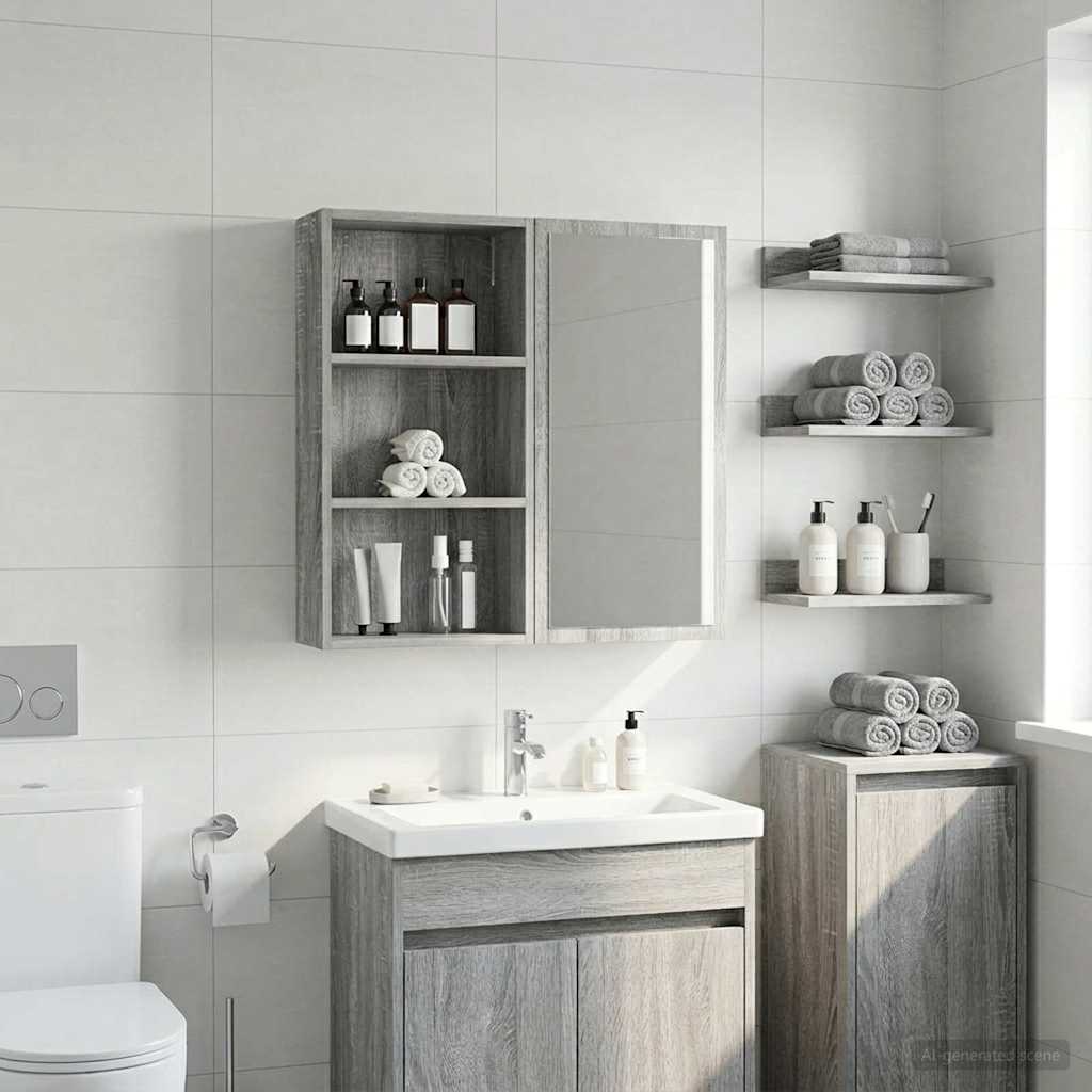 Badezimmer-Wandschrank mit Regal Graues Sonoma 40 x 14 x 70 cm