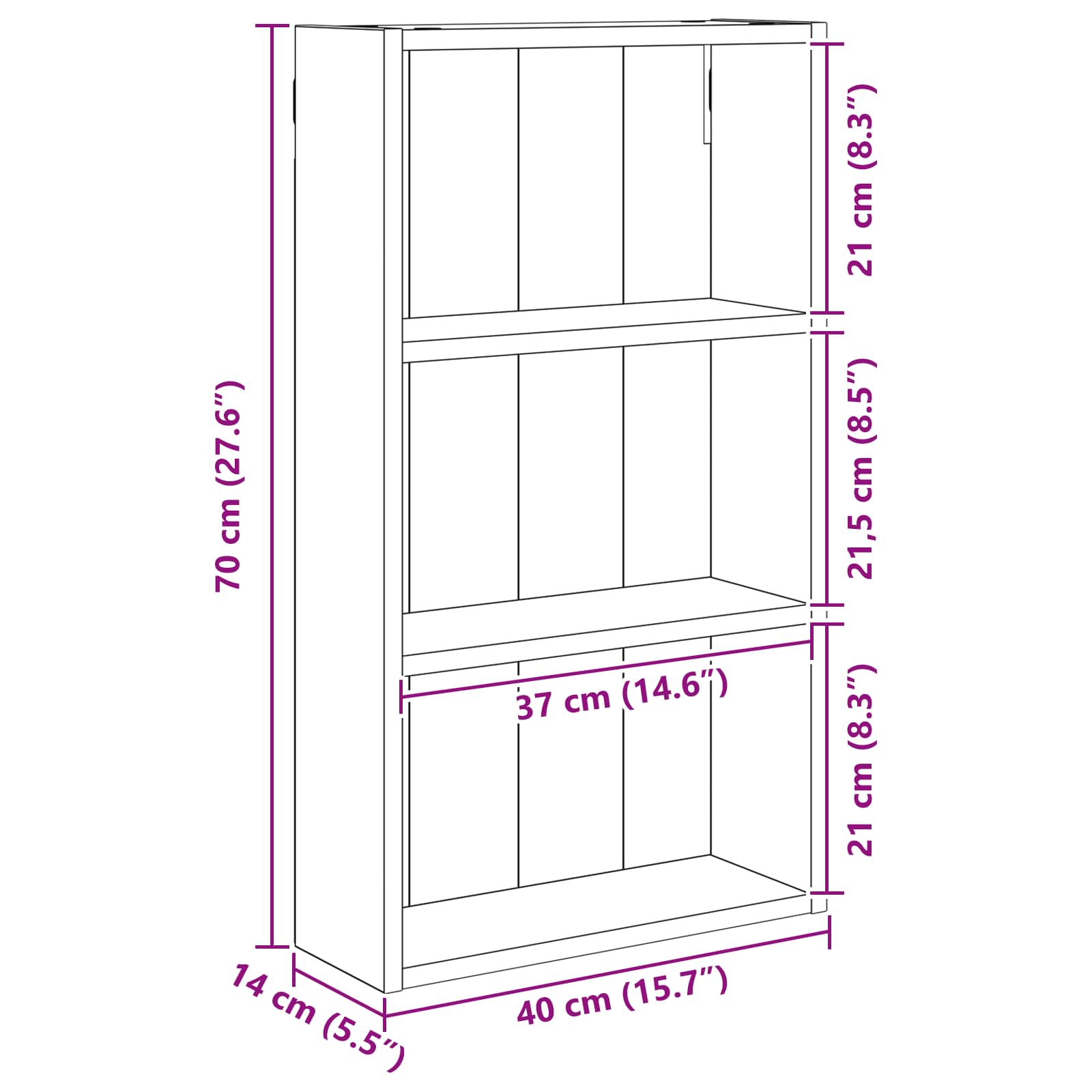Badezimmer-Wandschrank mit Regal Graues Sonoma 40 x 14 x 70 cm