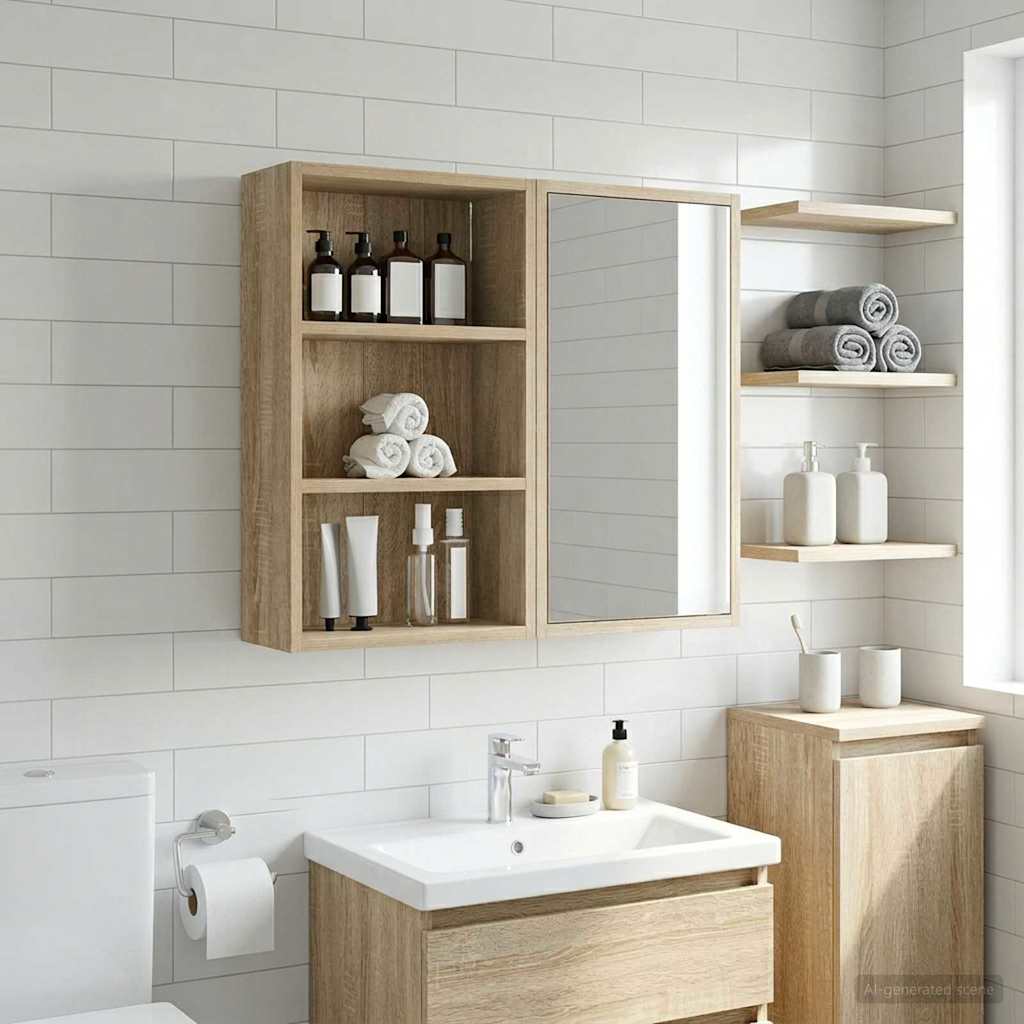 Badezimmer-Wandschrank mit Regal Sonoma-Eiche 40 x 16 x 62,5 cm