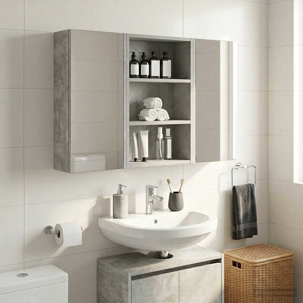 Badezimmer-Wandschrank mit Regal Betongrau 40 x 16 x 62,5 cm