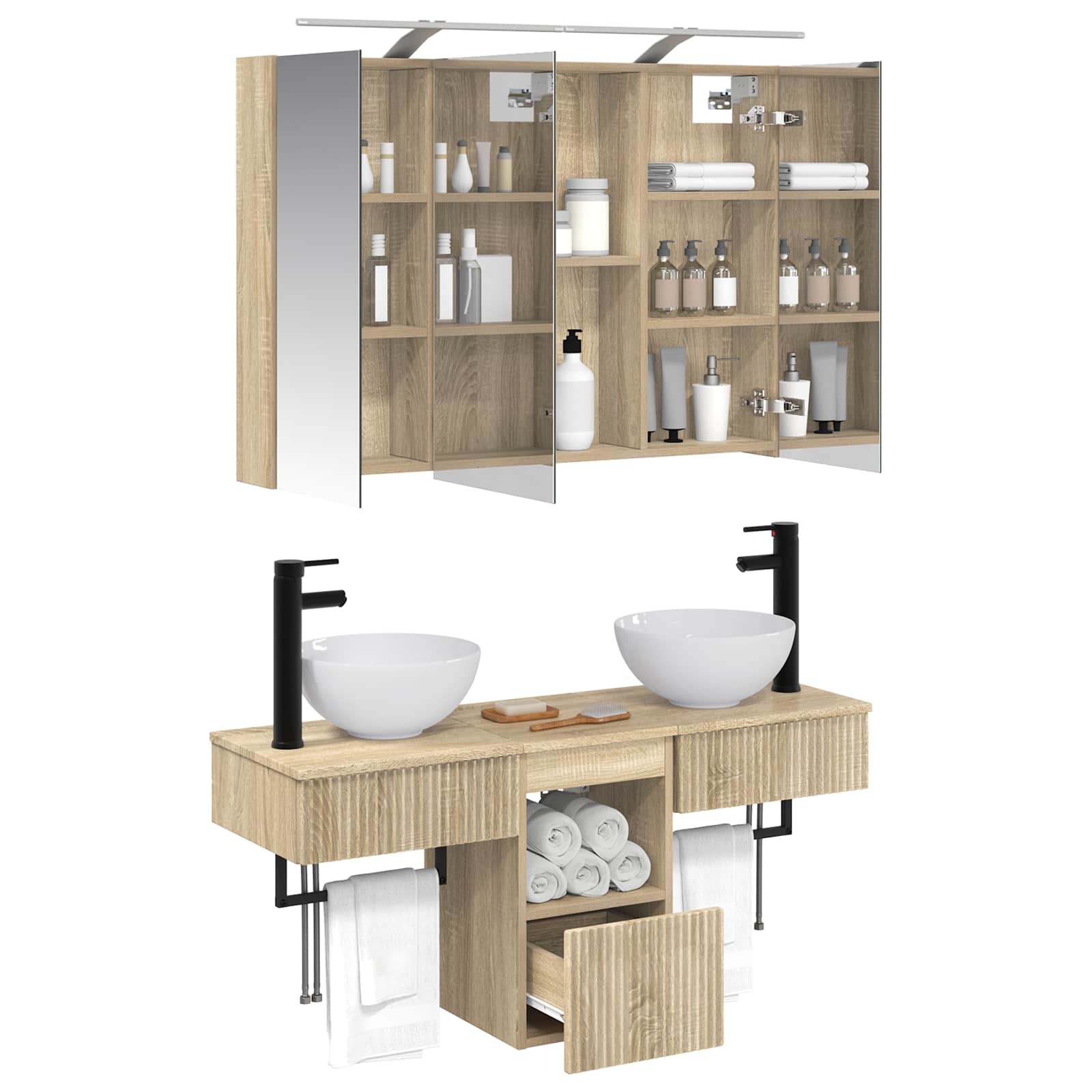 Badezimmerschrank-Set 4 pcs Sonoma-Eiche 100 x 14,5 x 70 cm