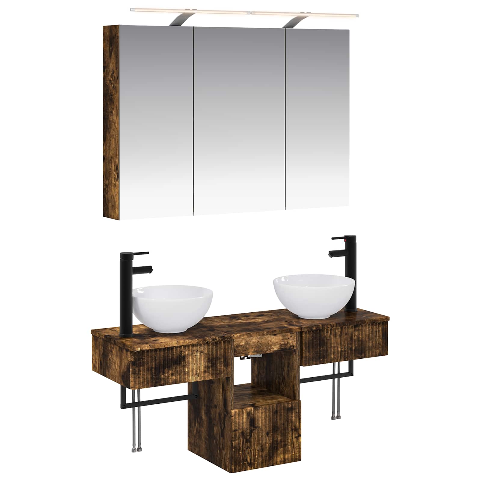 Badezimmerschrank-Set 4 pcs Geräucherte Eiche