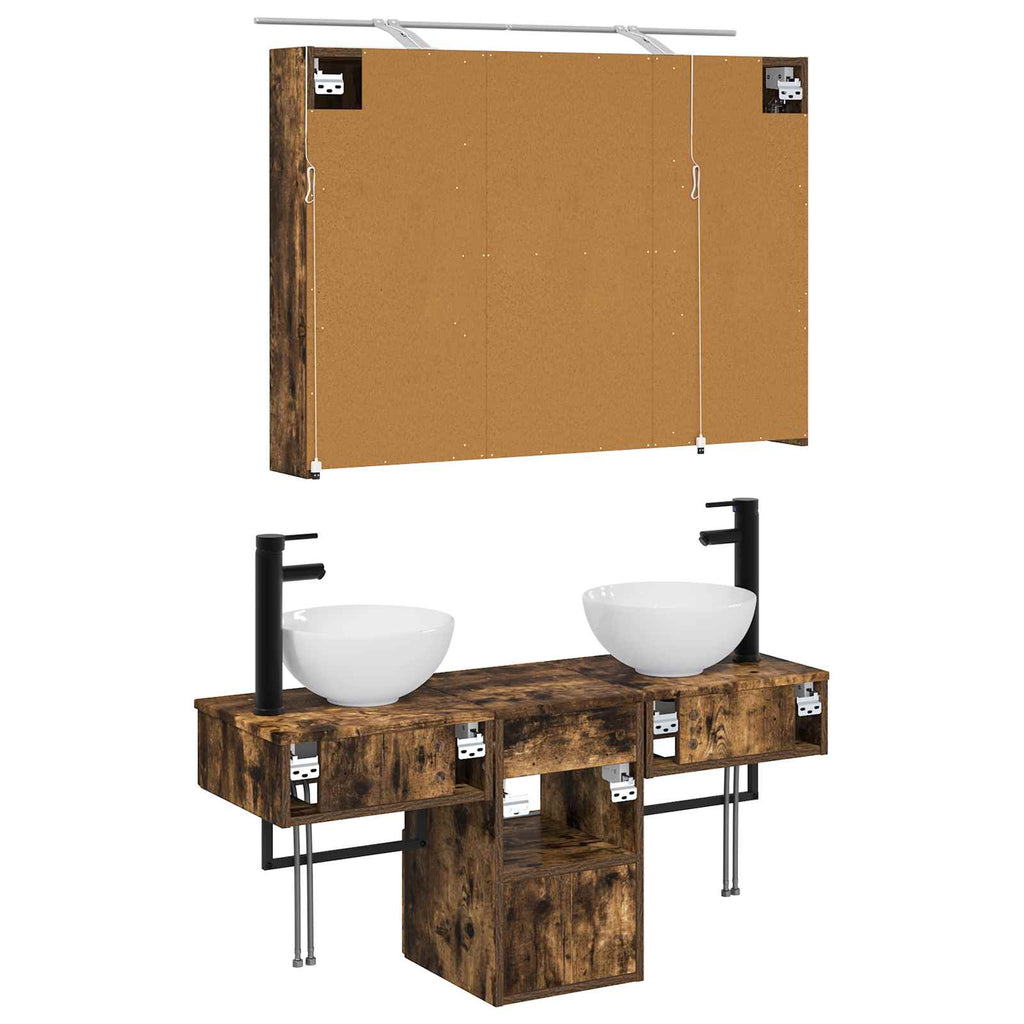 Badezimmerschrank-Set 4 pcs Geräucherte Eiche