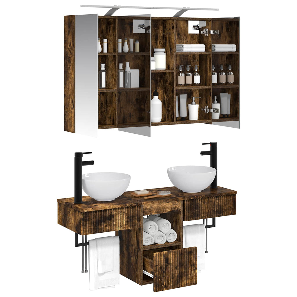 Badezimmerschrank-Set 4 pcs Geräucherte Eiche