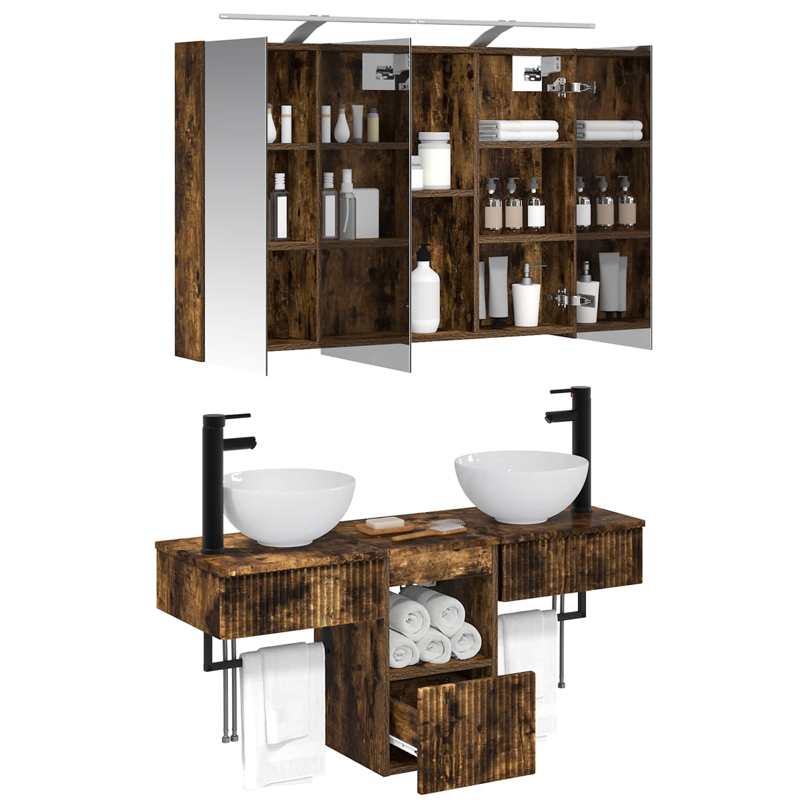 Badezimmerschrank-Set 4 pcs Geräucherte Eiche