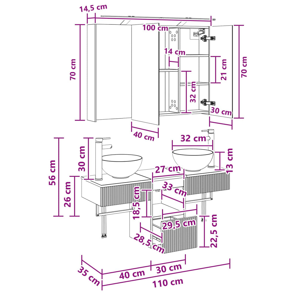 Badezimmerschrank-Set 4 pcs Geräucherte Eiche