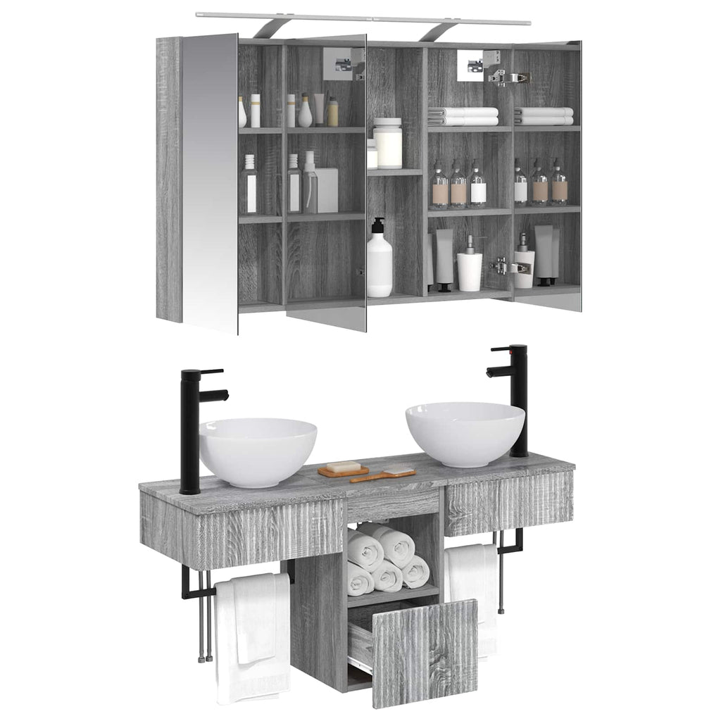 Badezimmerschrank-Set 4 pcs Grau Sonoma 100 x 14,5 x 70 cm