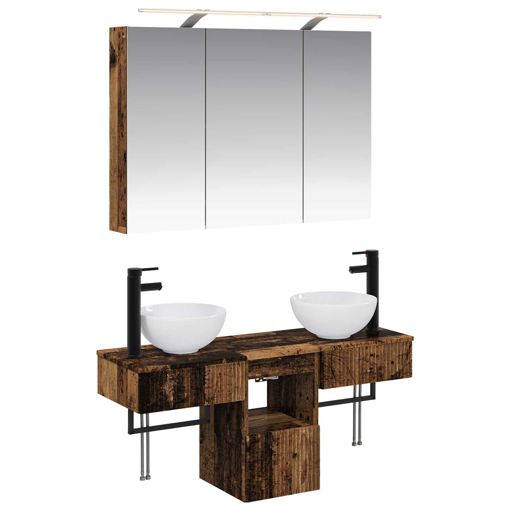 Badezimmerschrank-Set 4 pcs Altholz 100 x 14,5 x 70 cm