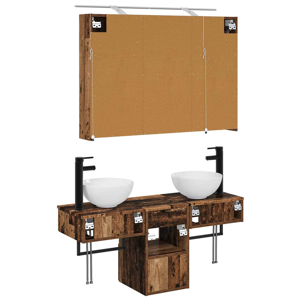 Badezimmerschrank-Set 4 pcs Altholz 100 x 14,5 x 70 cm