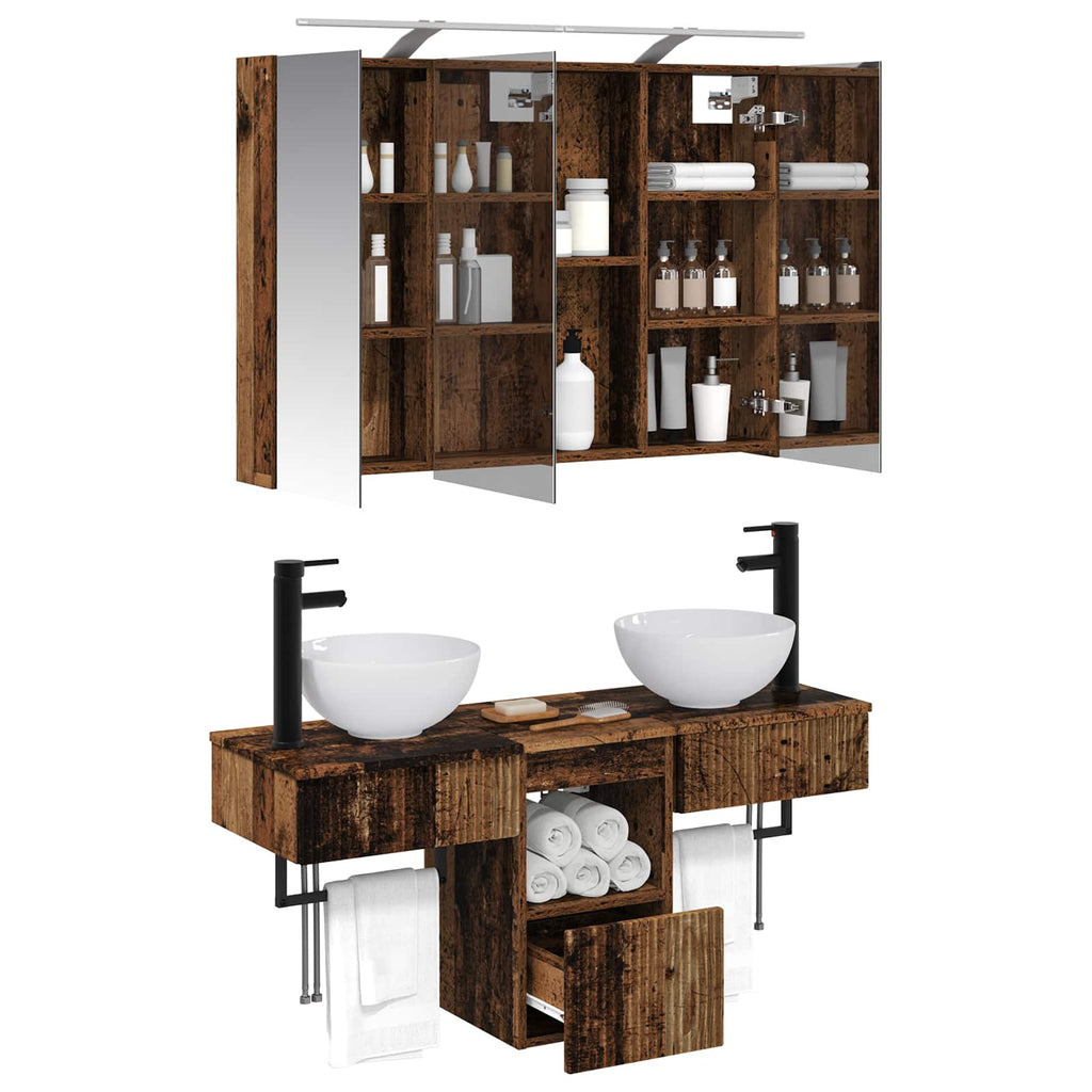Badezimmerschrank-Set 4 pcs Altholz 100 x 14,5 x 70 cm