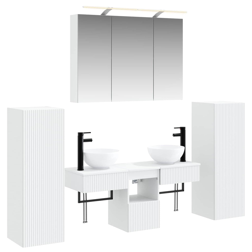 Badezimmermöbel-Set 6 pcs Weiß Ingenieurholz und Glas