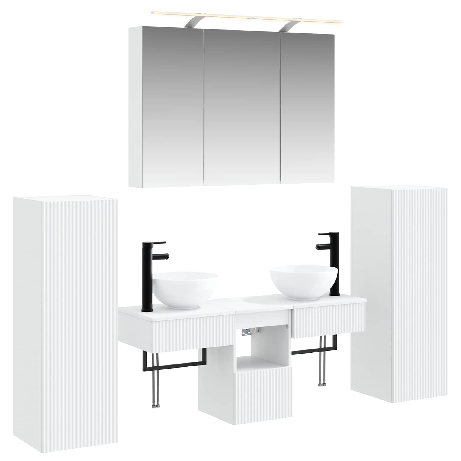 Badezimmermöbel-Set 6 pcs Weiß Ingenieurholz und Glas
