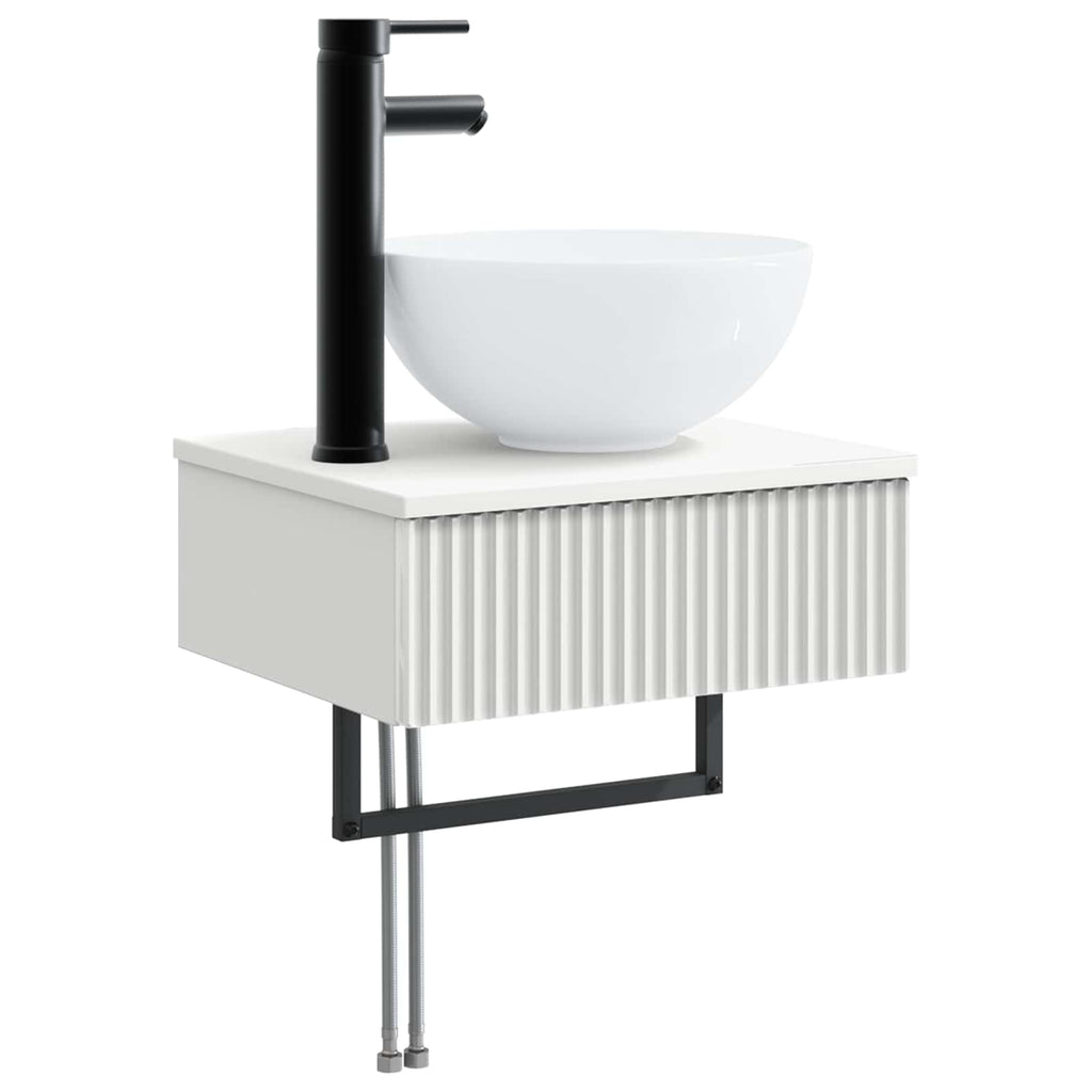 Badezimmermöbel-Set 6 pcs Weiß Ingenieurholz und Glas