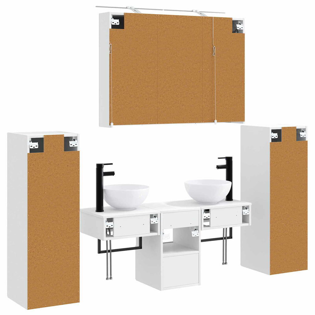 Badezimmermöbel-Set 6 pcs Weiß Ingenieurholz und Glas