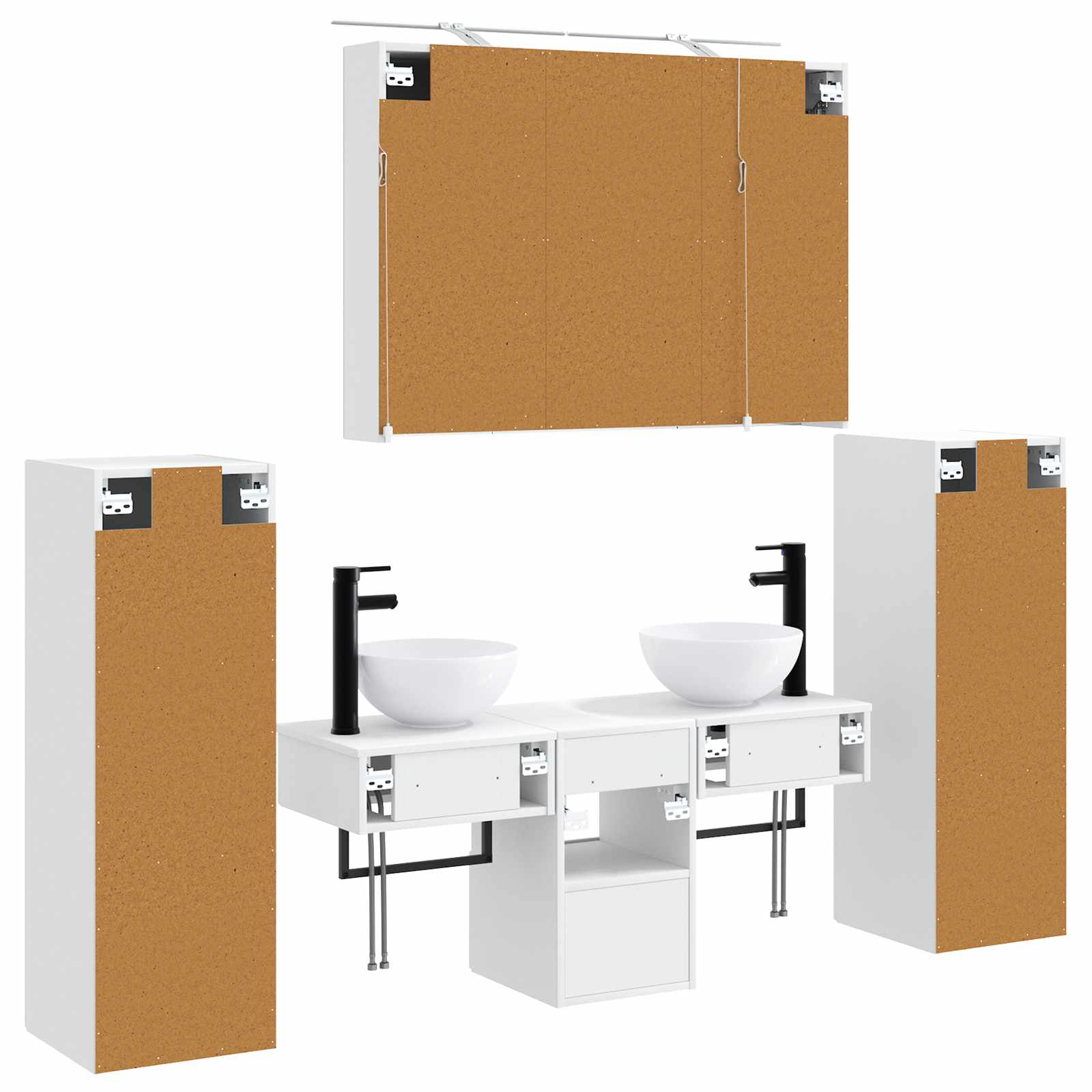 Badezimmermöbel-Set 6 pcs Weiß Ingenieurholz und Glas