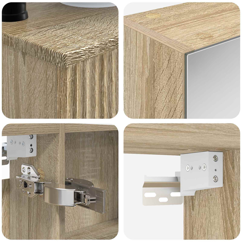 Badezimmermöbel-Set 6 pcs Sonoma-Eiche Ingenieurholz und Glas