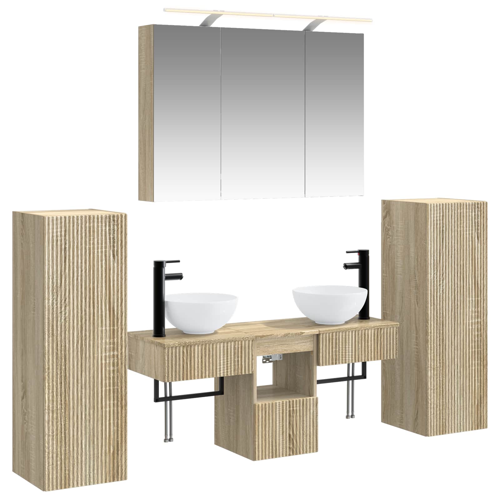 Badezimmermöbel-Set 6 pcs Sonoma-Eiche Ingenieurholz und Glas