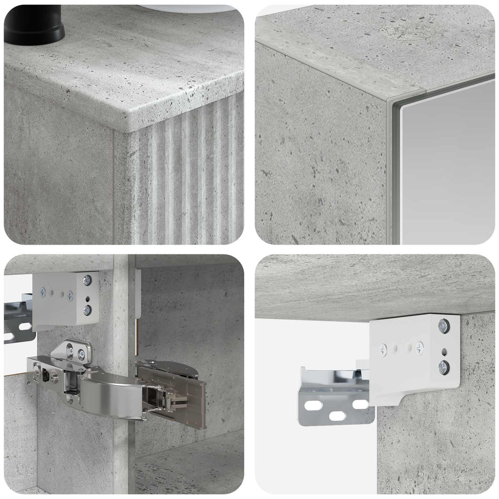 Badezimmermöbel-Set 6 pcs Betongrau Ingenieurholz und Glas