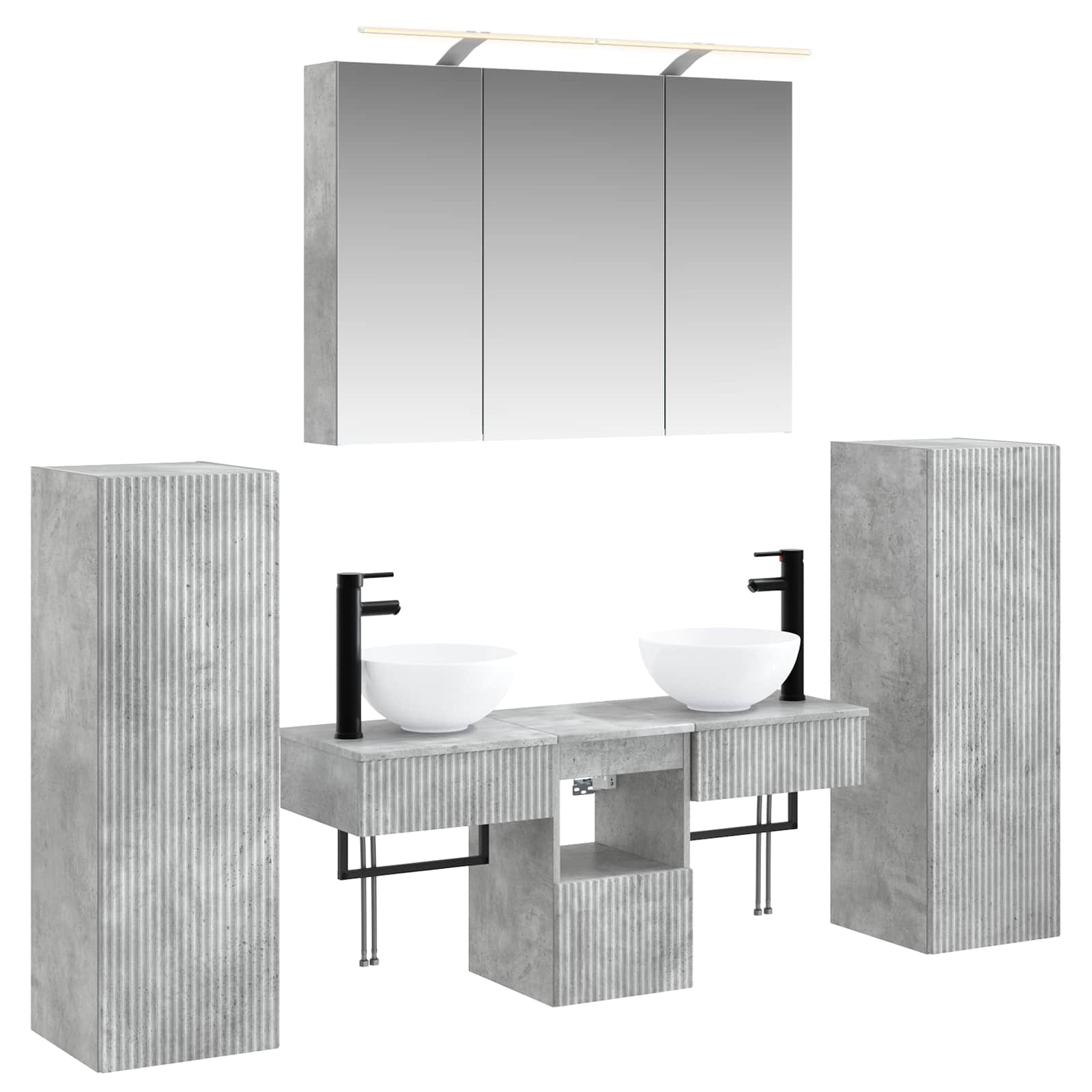 Badezimmermöbel-Set 6 pcs Betongrau Ingenieurholz und Glas