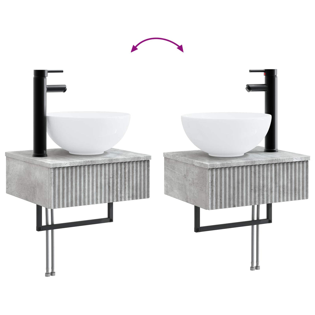 Badezimmermöbel-Set 6 pcs Betongrau Ingenieurholz und Glas