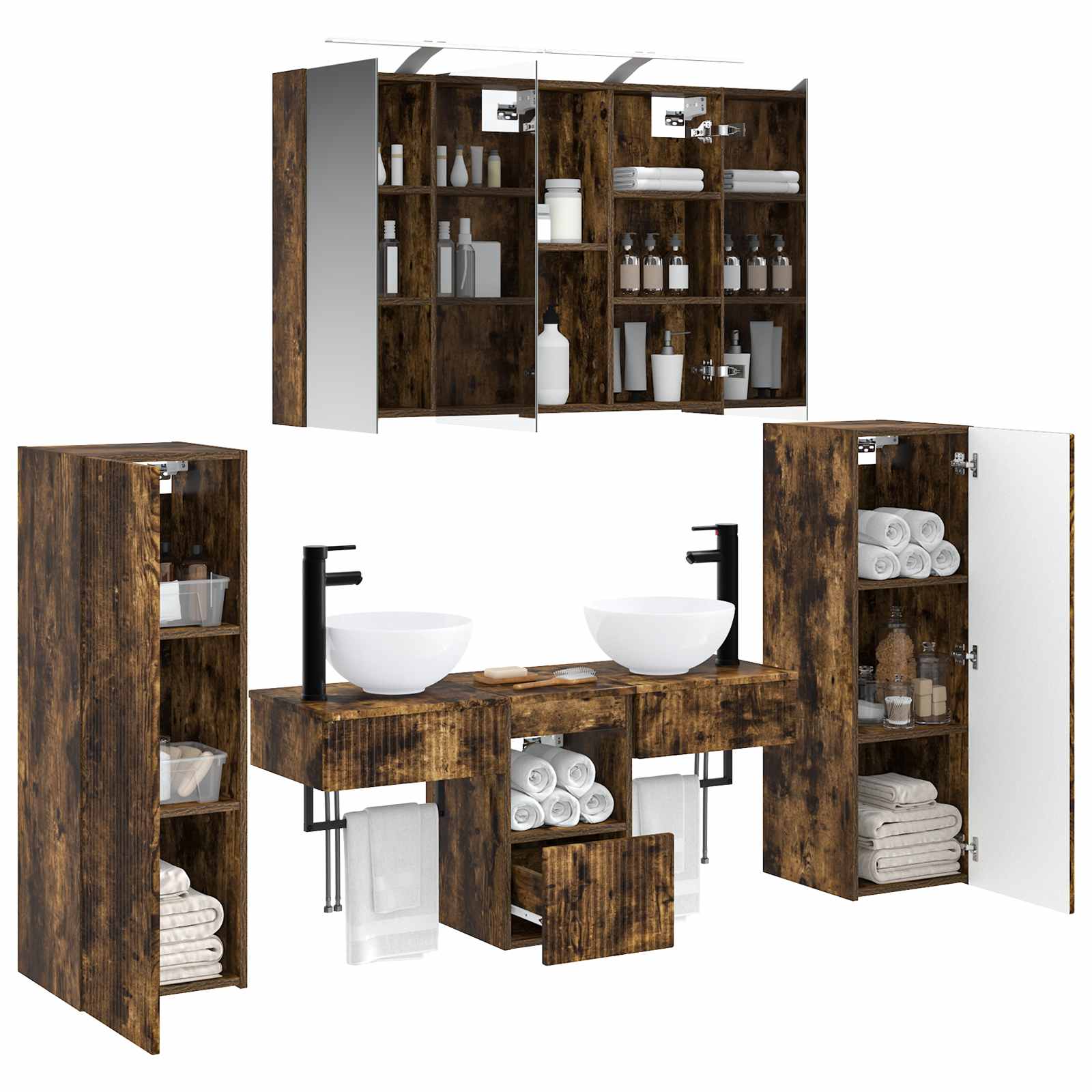 Badezimmermöbel-Set 6 pcs Geräucherte Eiche