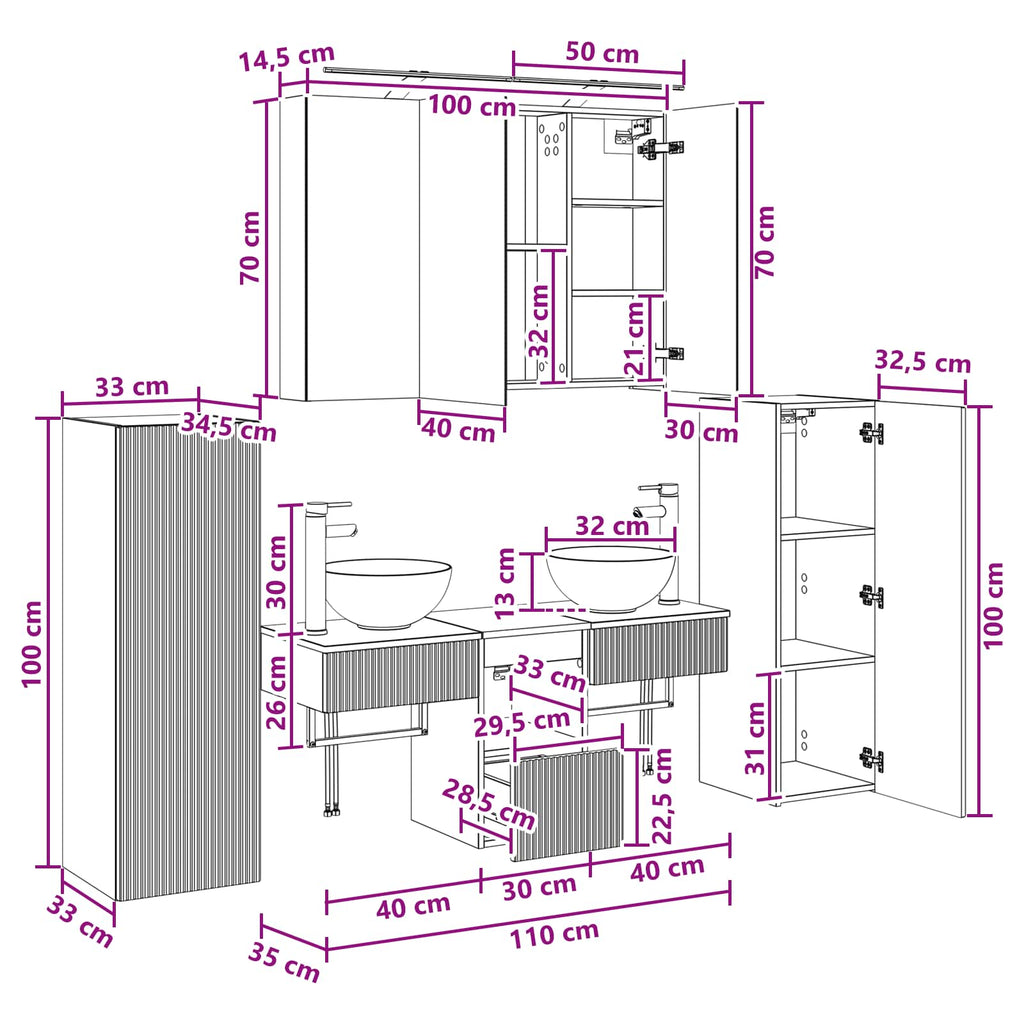 Badezimmermöbel-Set 6 pcs Geräucherte Eiche