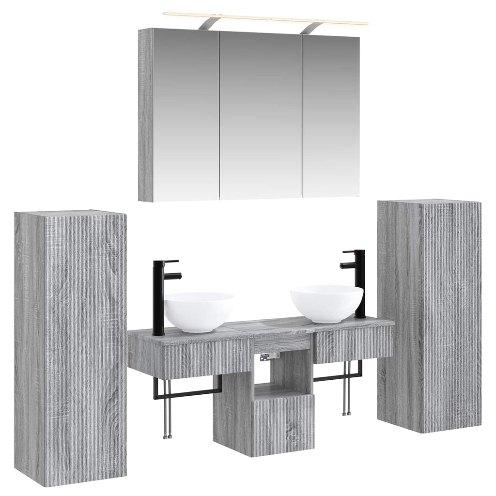 Badezimmermöbel-Set 6 pcs Grau Sonoma Ingenieurholz und Glas