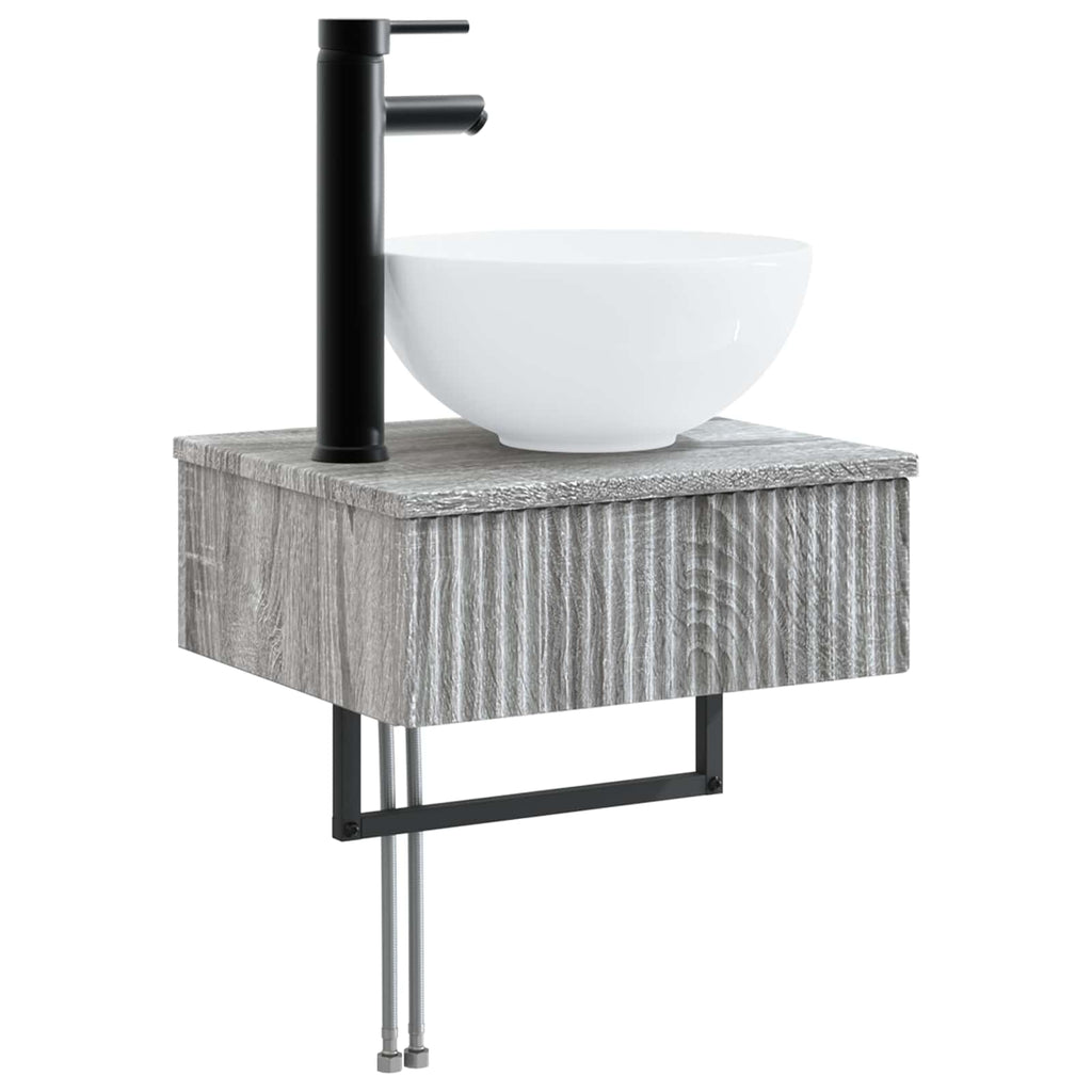 Badezimmermöbel-Set 6 pcs Grau Sonoma Ingenieurholz und Glas