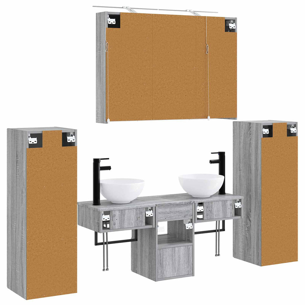 Badezimmermöbel-Set 6 pcs Grau Sonoma Ingenieurholz und Glas
