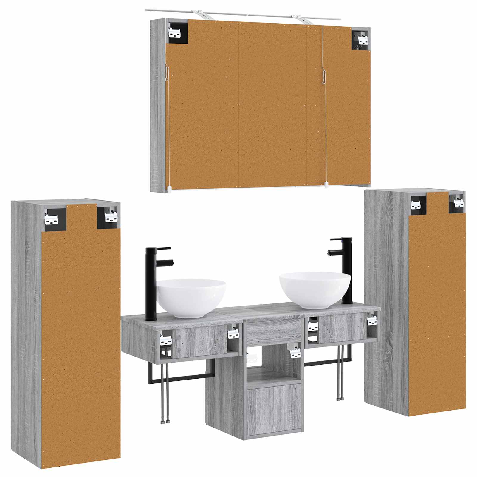 Badezimmermöbel-Set 6 pcs Grau Sonoma Ingenieurholz und Glas