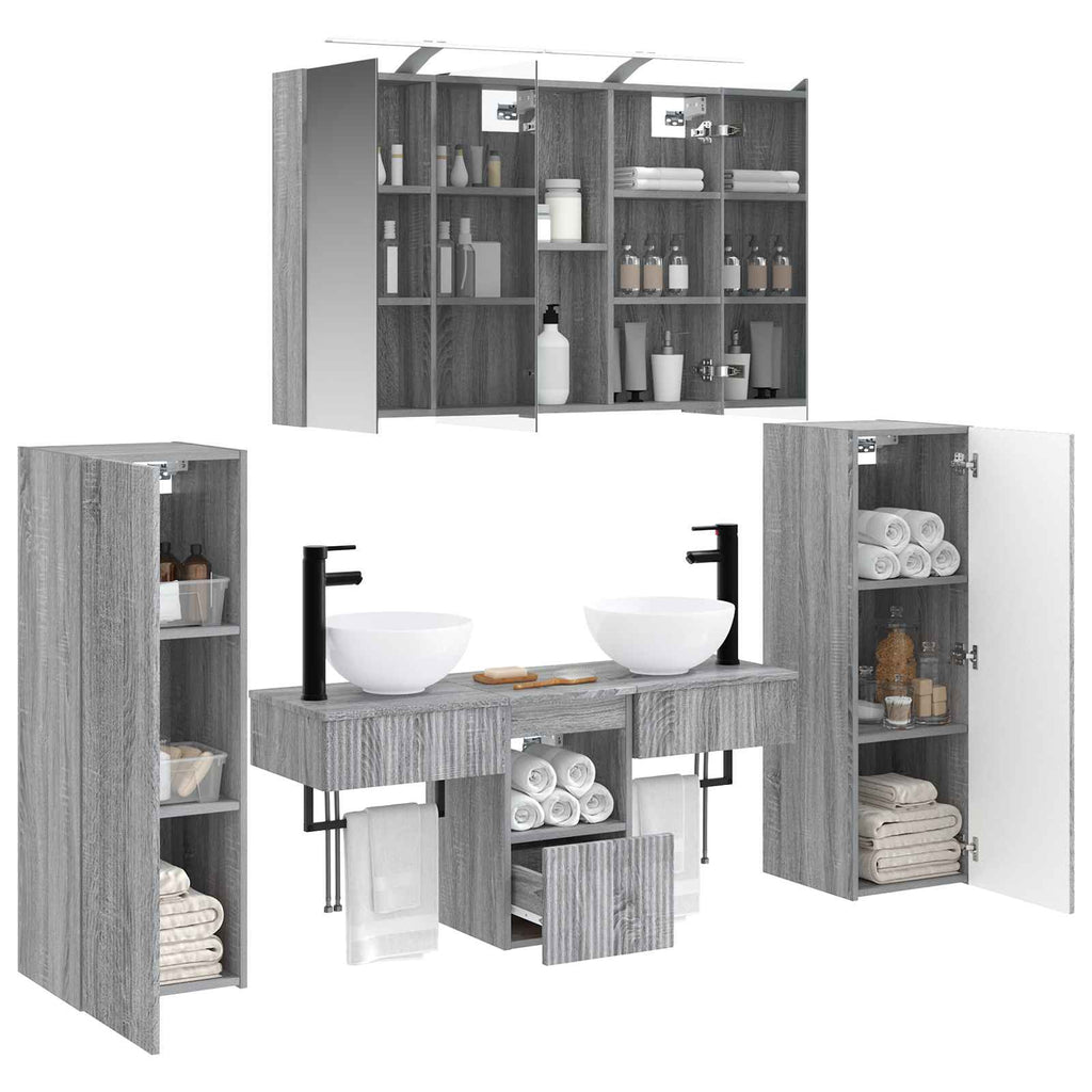 Badezimmermöbel-Set 6 pcs Grau Sonoma Ingenieurholz und Glas