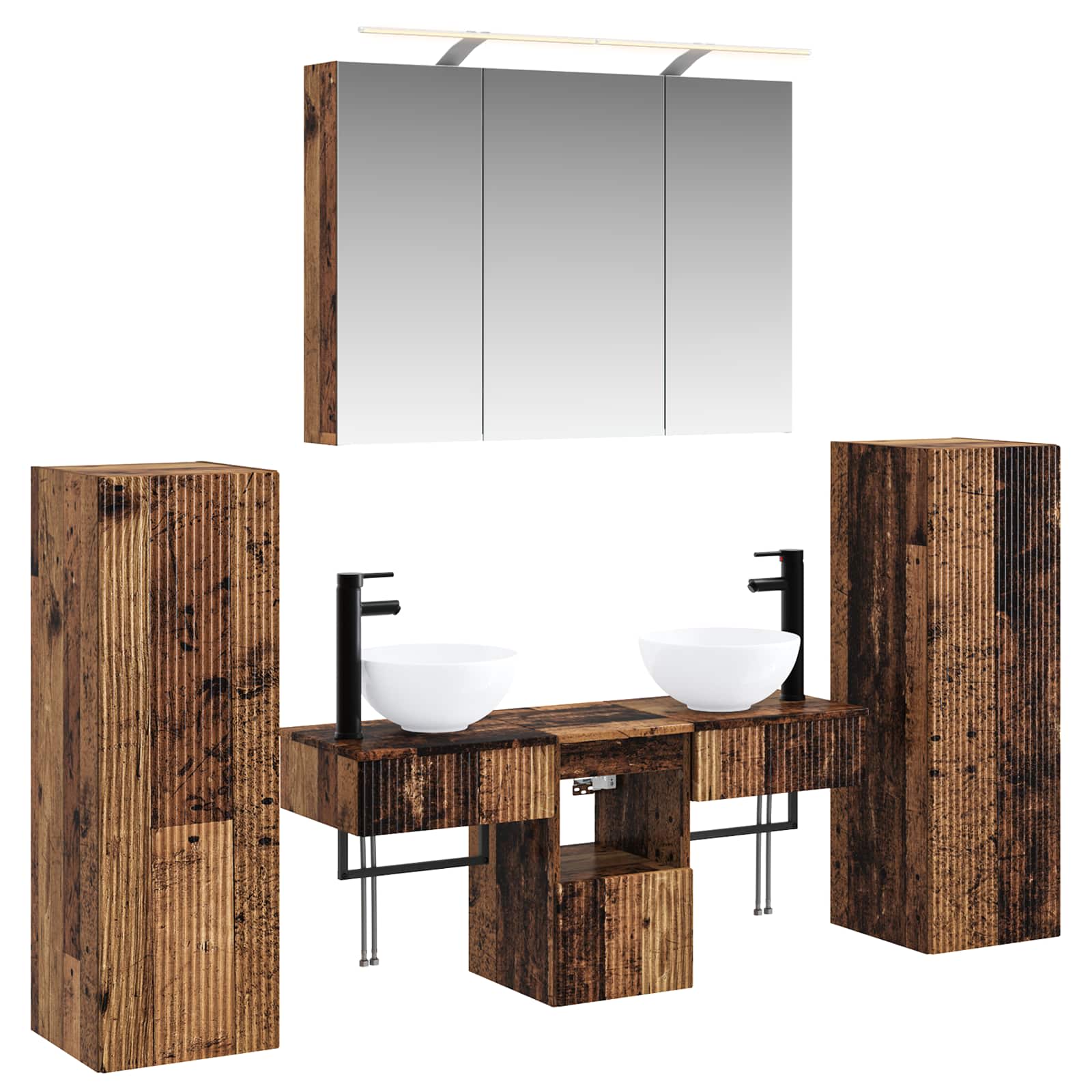 Badezimmermöbel-Set 6 pcs Altholz Ingenieurholz und Glas