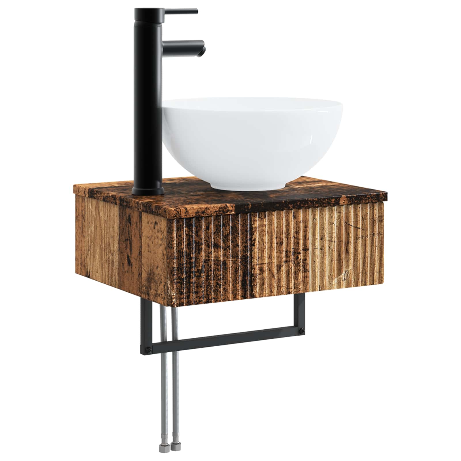 Badezimmermöbel-Set 6 pcs Altholz Ingenieurholz und Glas