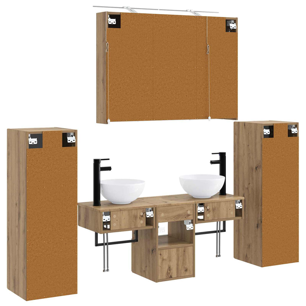 Badezimmermöbel-Set 6 pcs Artisan-Eiche Ingenieurholz und Glas