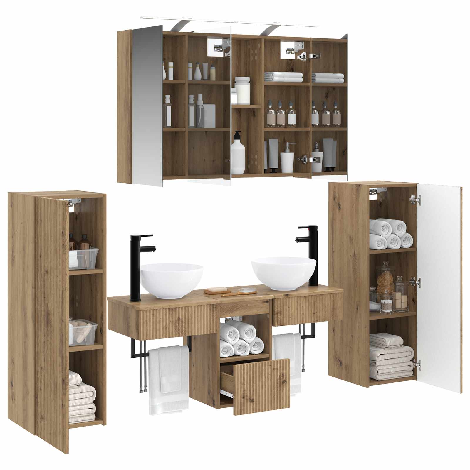 Badezimmermöbel-Set 6 pcs Artisan-Eiche Ingenieurholz und Glas