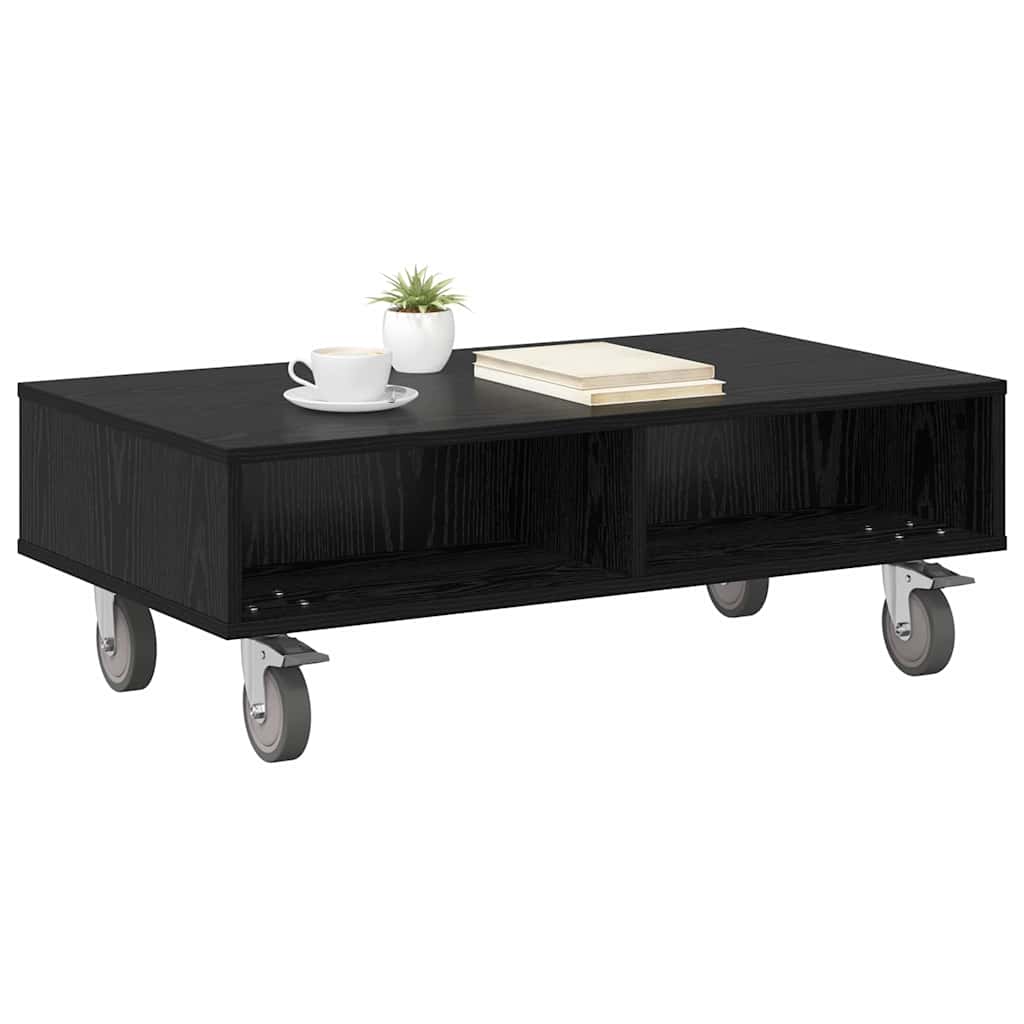 Beistelltisch mit Rädern Schwarz Eichen-Optik 90 x 50 x 30 cm