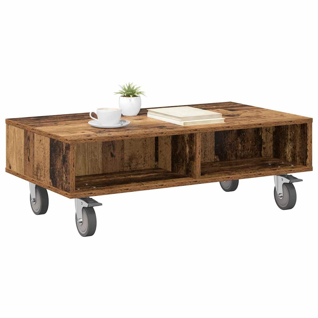 Beistelltisch mit Rädern Altholz 90 x 50 x 30 cm Holzwerkstoff