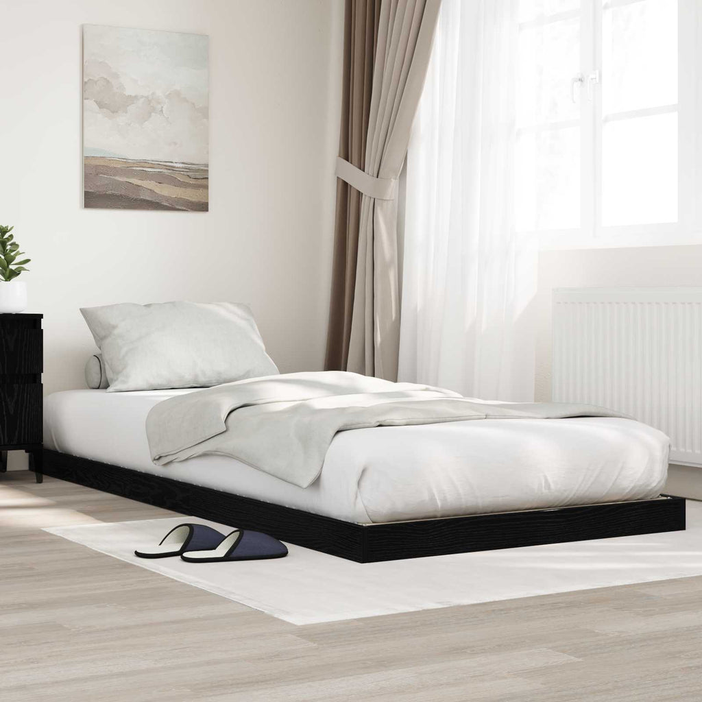 Bodenbettrahmen Schwarz Eichen-Optik 90 x 190 cm Holzwerkstoff