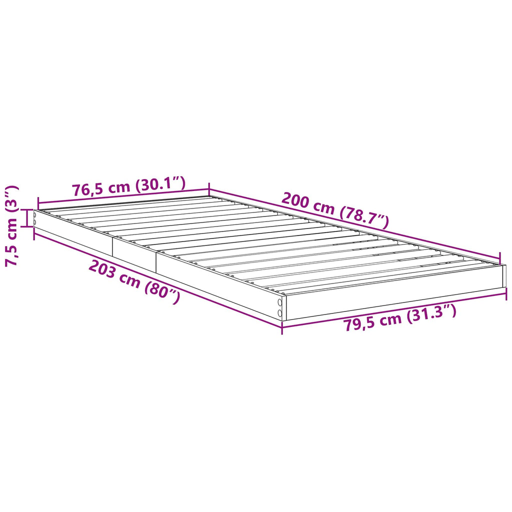 Bodenbettrahmen Schwarz Eichen-Optik 80 x 200 cm Holzwerkstoff