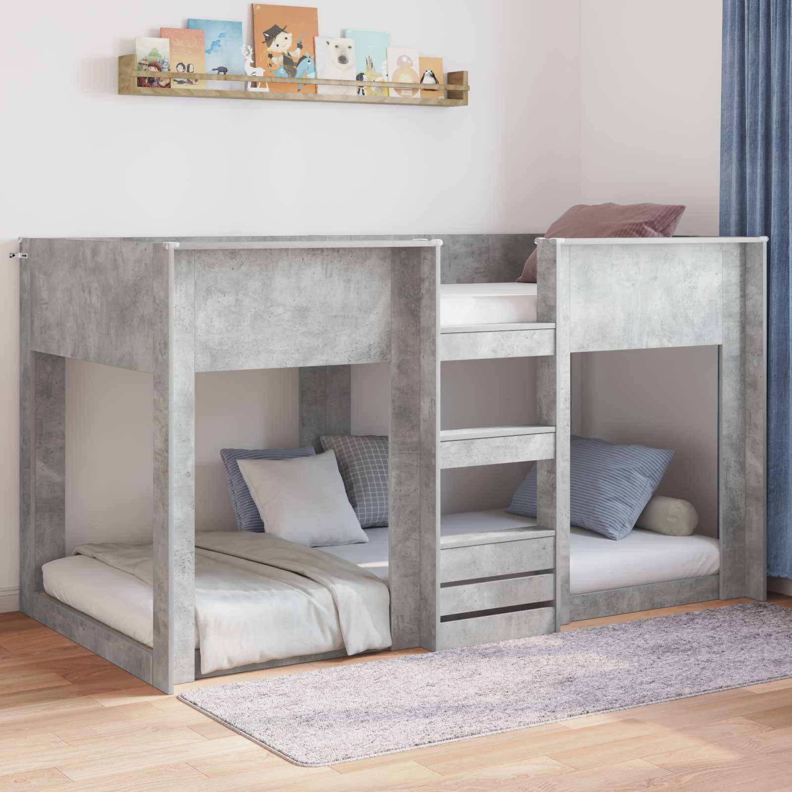 Bodenbettrahmen Beton Grau 90 x 200 cm Holzwerkstoff