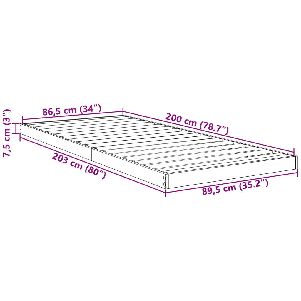 Bodenbettrahmen Beton Grau 90 x 200 cm Holzwerkstoff