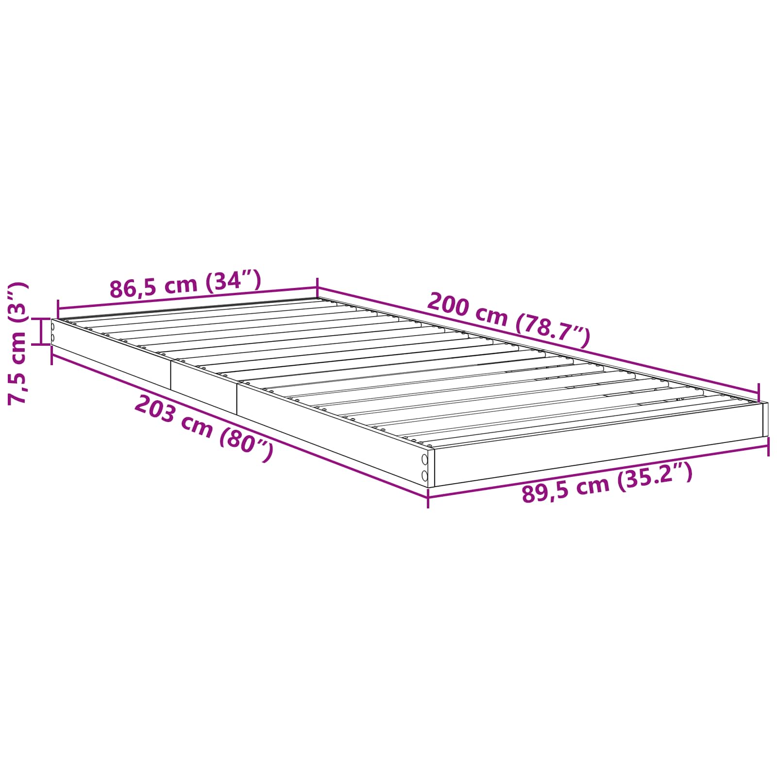 Bodenbettrahmen Altholz 90 x 200 cm Holzwerkstoff