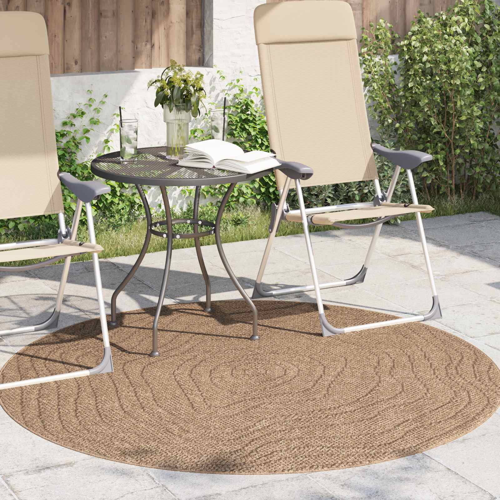 Bereichsteppiche Rund Moiré AGIRA Natur Ø 120 CM Polyester