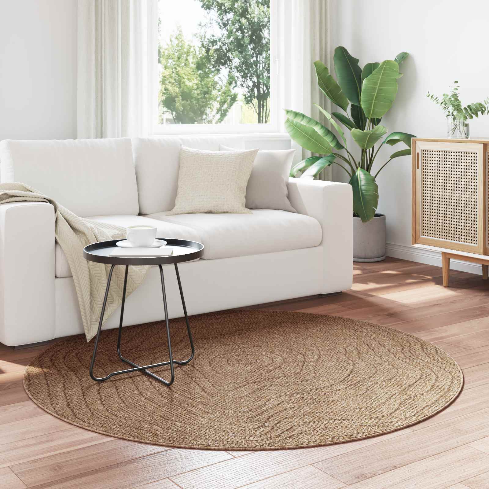 Bereichsteppiche Rund Moiré AGIRA Natur Ø 200 CM Polyester
