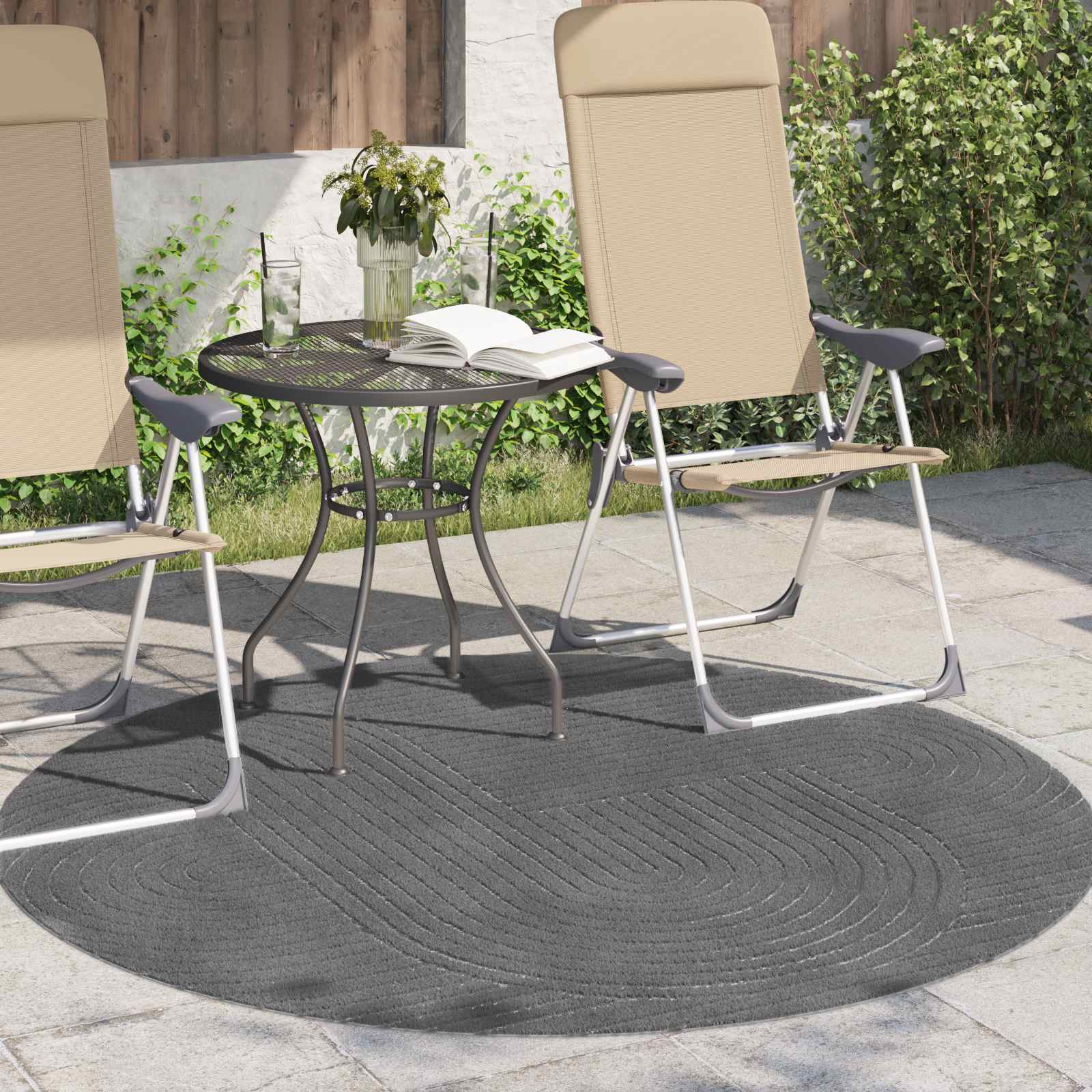 Bereichsteppiche Rund PALMERAS Anthrazit Ø 200 CM Polyester