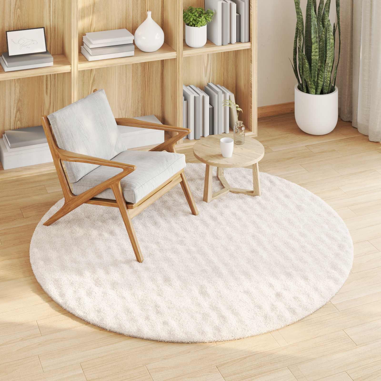 Bereichsteppiche Rund SIROLO Creme Ø 120 CM Polyester