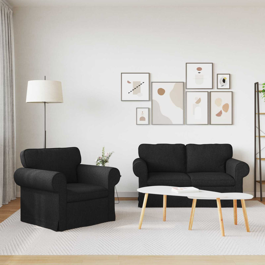 Sofa Set 2 pcs Schwarz 155 x 82 x 80 cm Stoff